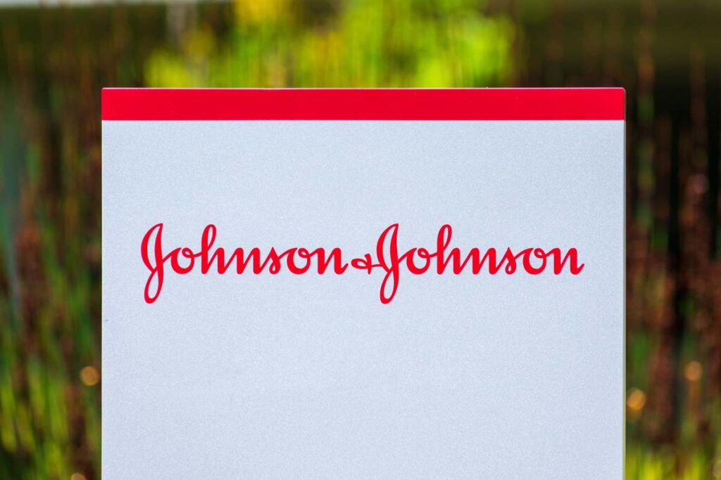 Close-up of Johnson & Johnson signs, representing J&J's talc cancer deal.