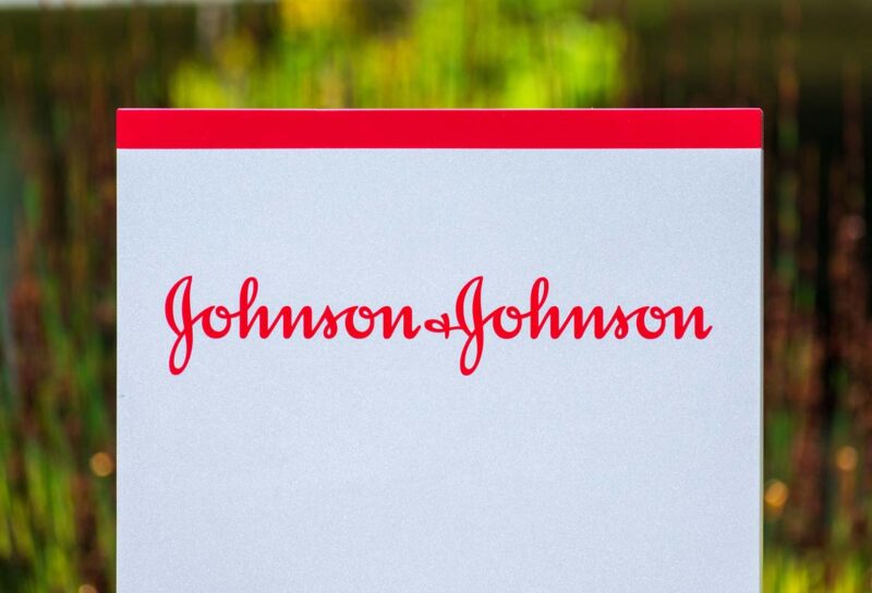 Close up of Johnson & Johnson signage, representing the J&J talc cancer deal.