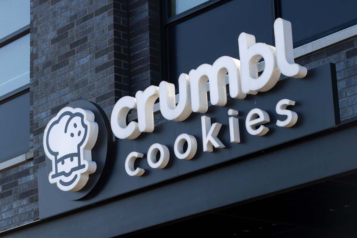 Close up of Crumbl Cookies signage, representing the Crumbl class action.