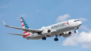 An American Airlines plane getting ready to land, representing the American Airlines lawsuit.