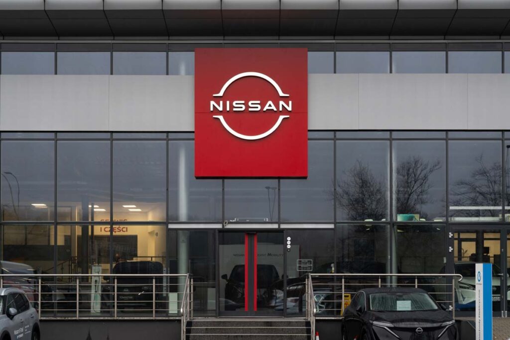 Exterior of a Nissan dealership, representing the Nissan data breach.