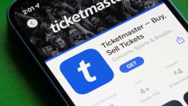 Ticketmaster app download page displayed on a smartphone screen, representing the Live Nation lawsuit.