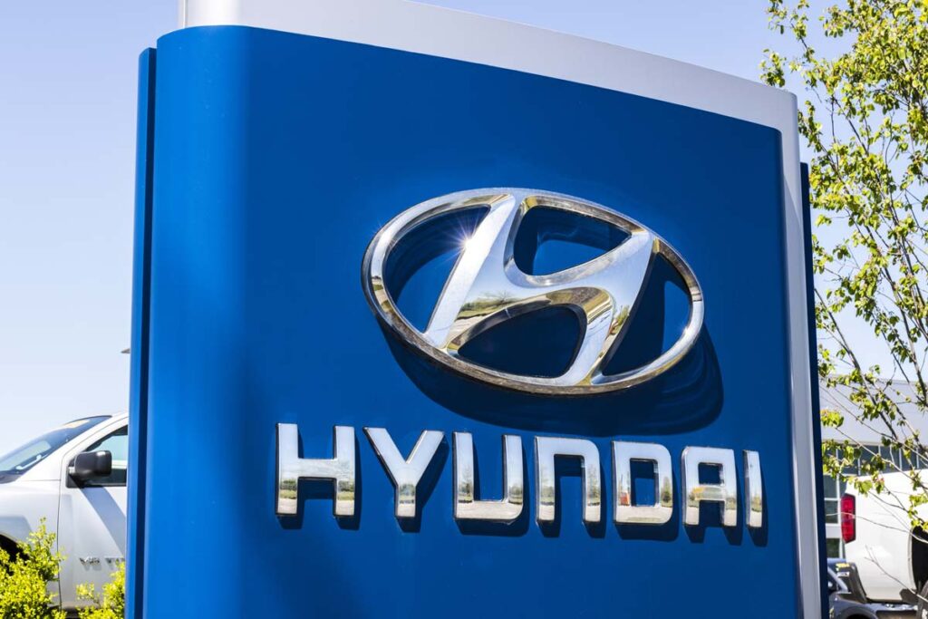 Close up of Hyundai signage, representing the Hyundai recalls and class actions.