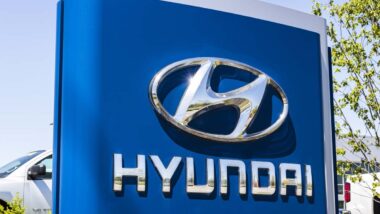 Close up of Hyundai signage, representing the Hyundai recalls and class actions.