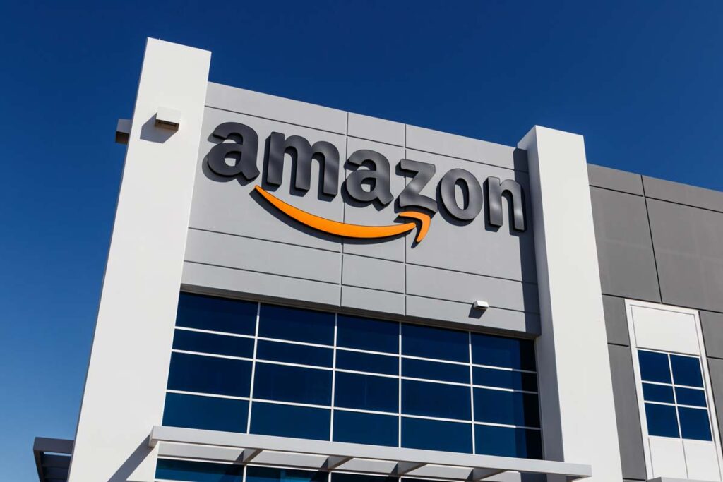 Exterior of a large Amazon building, representing the Amazon fine.