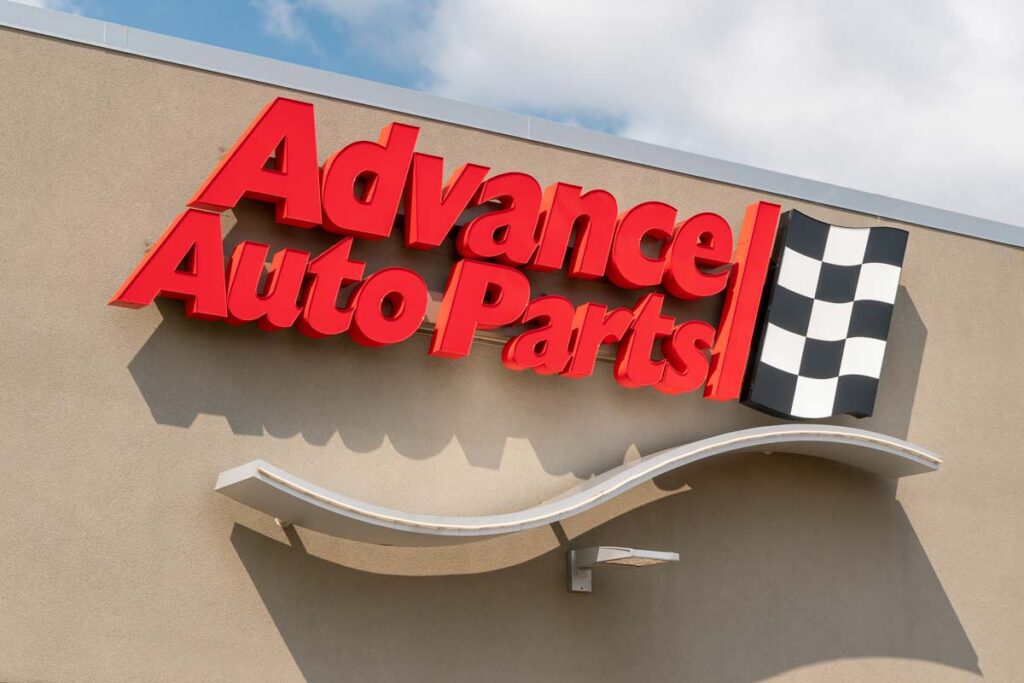 Close up of Advance Auto Parts store signage, representing the Advance Auto Parts class action.
