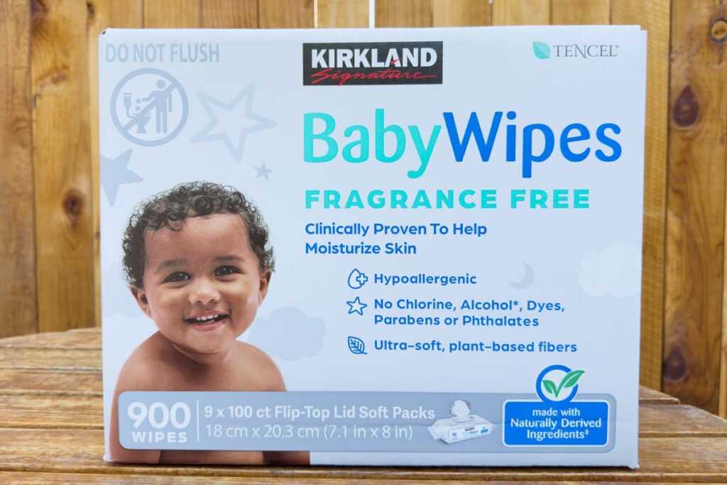 Costco Kirkland fragrance free baby wupes packaging, representing the Costco class action.