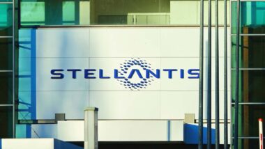 Close up of Stellantis signage, representing the Stellantis class action.