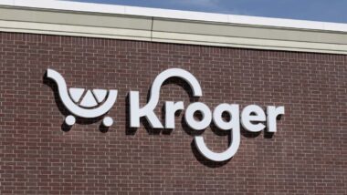Close up of Kroger storefront signage, representing the Kroger lawsuit.