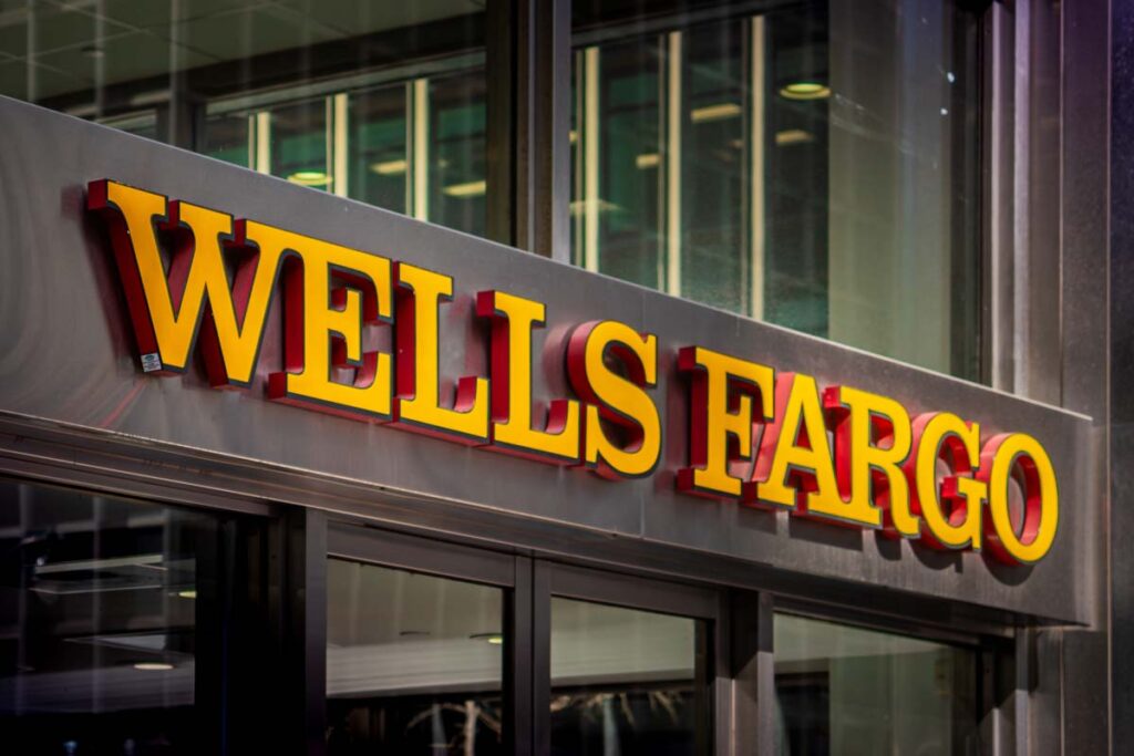 Close-up of Wells Fargo signage depicting the Wells Fargo class action lawsuit.