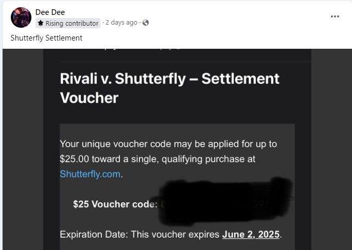 ShutterflyFB26-3-24 checks in the mail