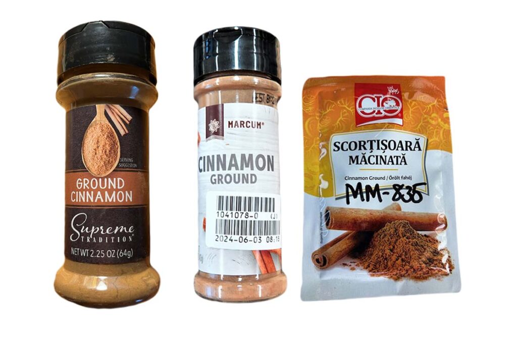 Product photo of some of the recalled cinnamon products, representing the cinnamon recall.