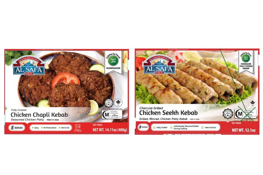 Product packaging for recalled chicken products by Al-Safa US, representing the halal chicken recall.