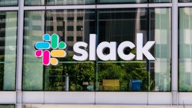 Slack signage at its headquarters in CA, representing the Disney Slack message data breach.