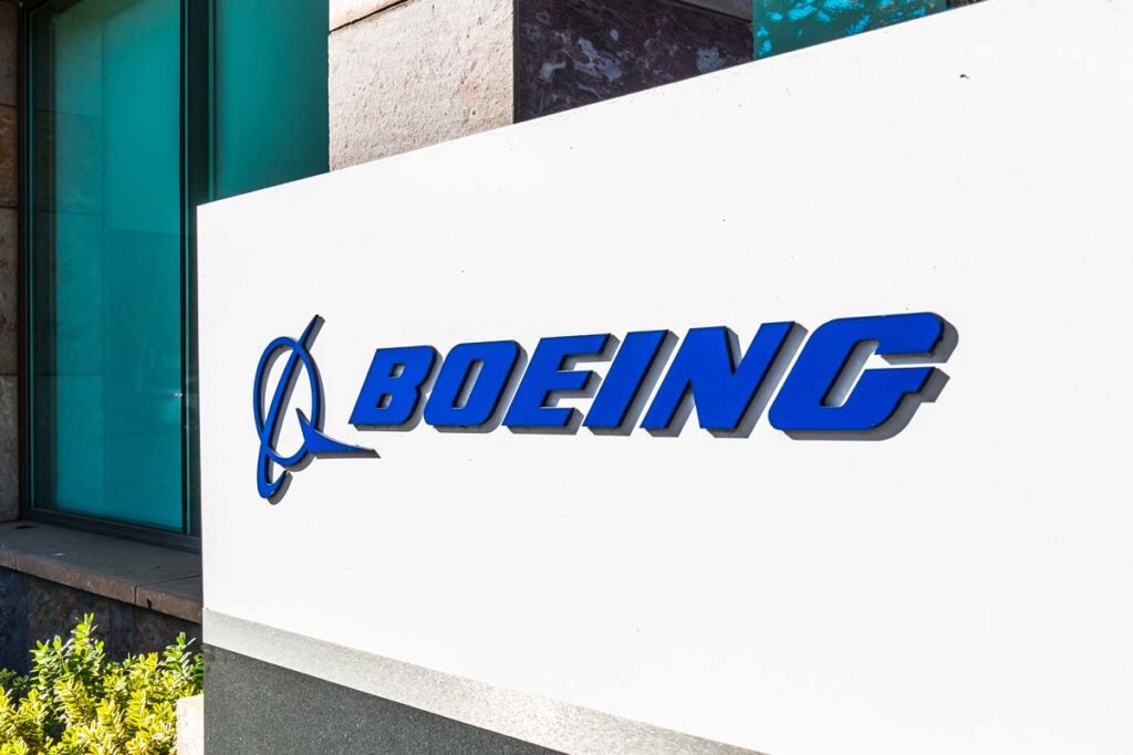 Close up of Boeing signage, representing the Boeing crashes. 