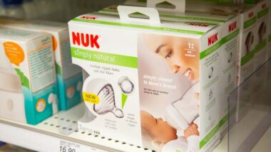 Nuk baby bottles for sale on display, representing Nuk baby bottle class action lawsuit.