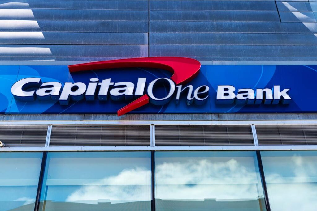 Capital One Bank signage, representing Capital One merger class action lawsuit.