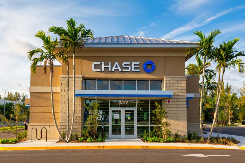 Exterior of a Chase Bank location, representing the JPMorgan Chase class action.