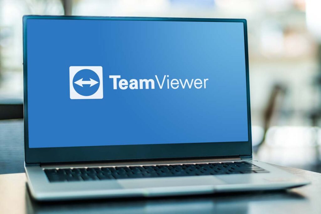 TeamViewer logo displayed on a laptop screen, representing the TeamViewer data breach.