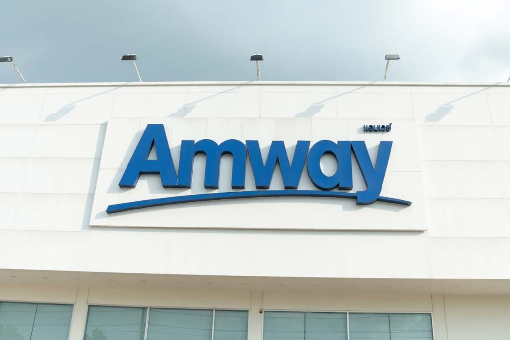 Close up of Amway signage, representing the Amway settlement.