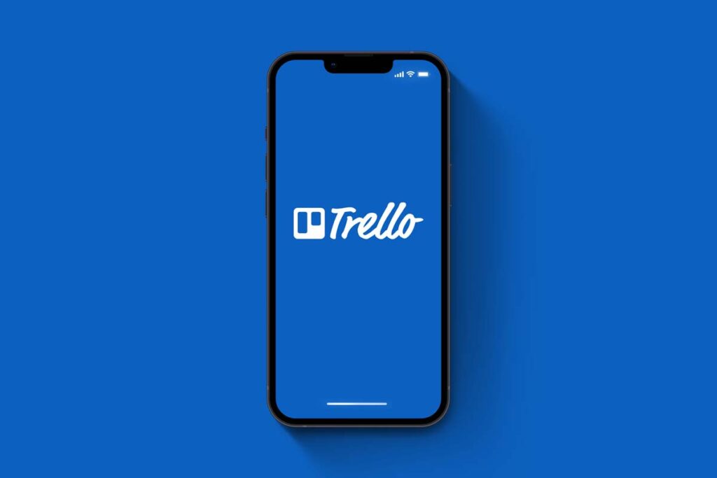 Trello logo displayed on a smartphone screen, representing the Trello data breach.