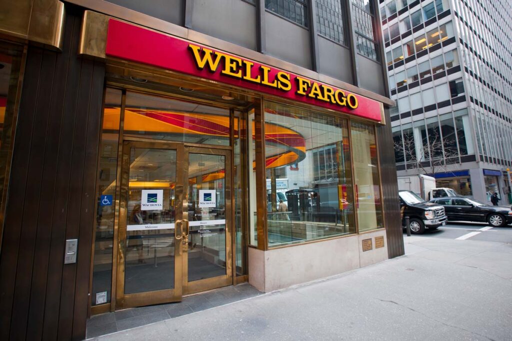 Exterior view of a Wells Fargo branch depicting the Wells Fargo class action lawsuit related to the marketing of a 