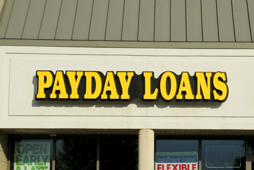 Close up of Payday Loans signage, representing tribal Payday loan class action.