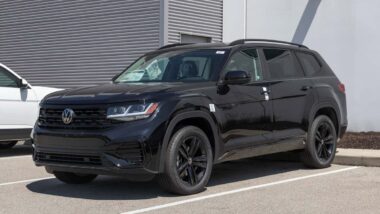 Exterior of a black Volkswagen Atlas in a lot, representing the VW recall.