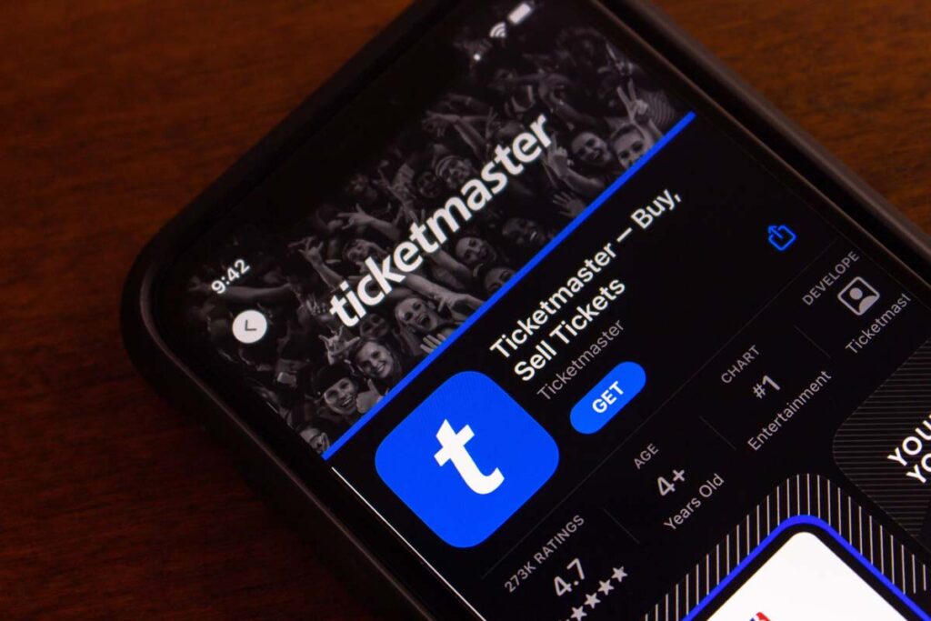Ticketmaster app download page depicting the Ticketmaster class action lawsuit viewed on a smartphone.