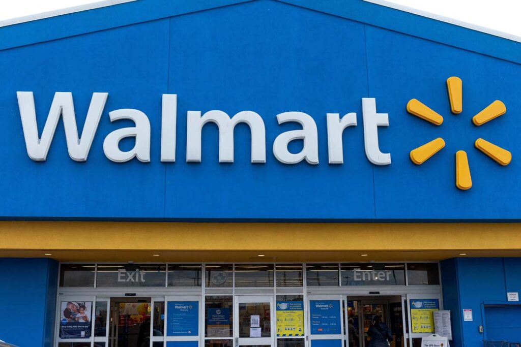 Walmart storefront signage, representing Walmart COVID-19 settlement.