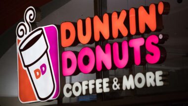 Close up of Dunkin Donuts signage, representing the Dunkin' class action.