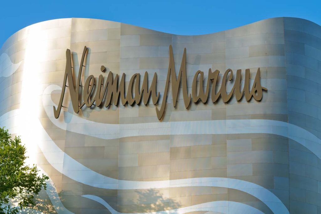 Close up of Neiman Marcus storefront signage, representing the Neiman Marcus class action.