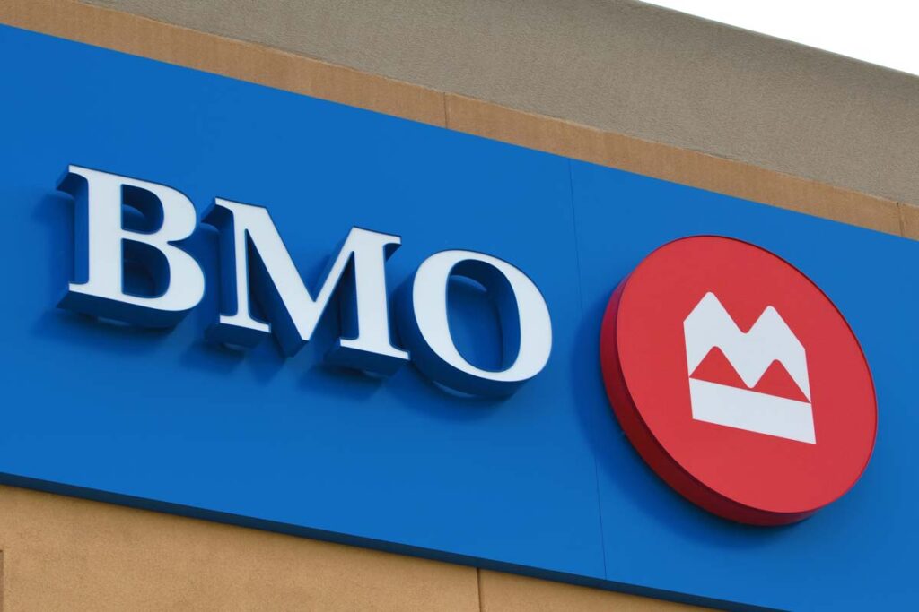 Close up of BMO Bank signage, representing BMO NSF fees.