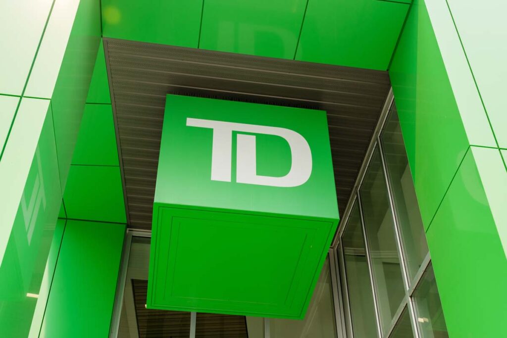 Close up of TD Bank signage, representing the TD Bank class action.