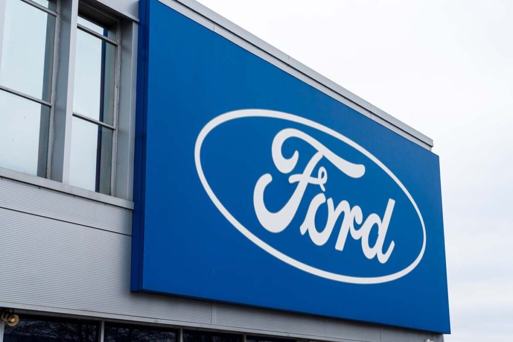 Close up of Ford signage, representing the Ford recalls and class actions.