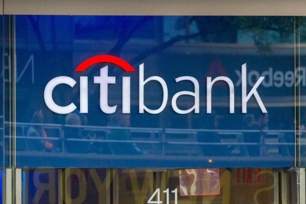 Close up of Citibank signage, representing CitiBank NSF fees.