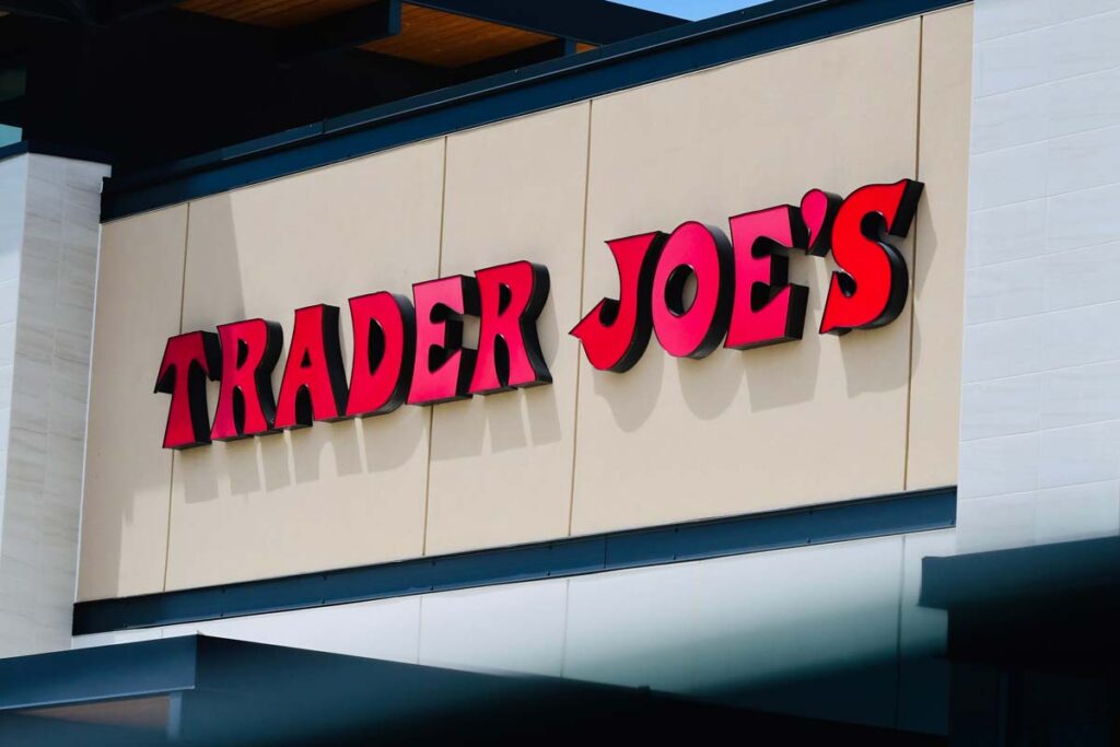 Close up of Trader Joe's signage, representing the Trader Joe's recall.