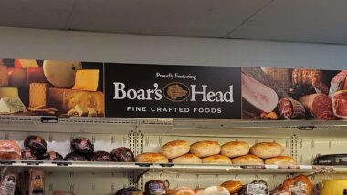 Close up of Boar's Head signage at a deli, representing the Boar's Head class action.