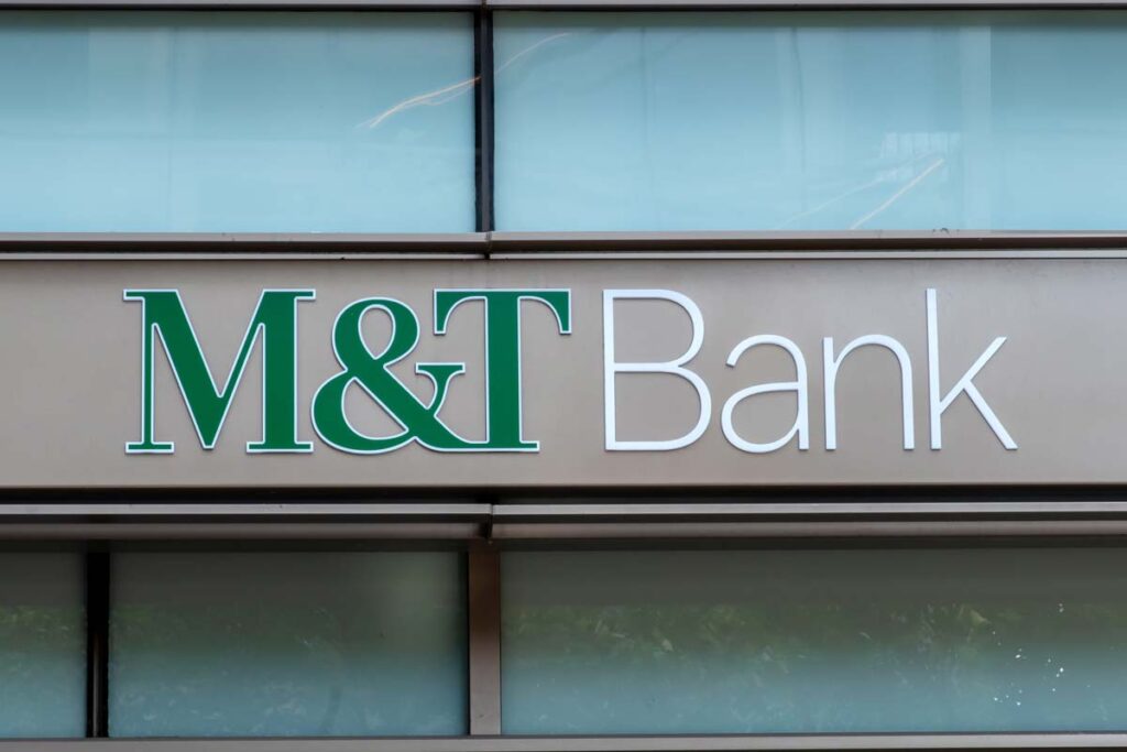 Close up of M&T Bank signage, representing M&T Bank NSF fees.