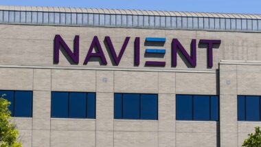 Close up of Navient signage on a building, representing the Navient student loan settlement.