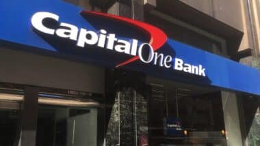 Facade of Capital One Bank Midtown Manhattan location.