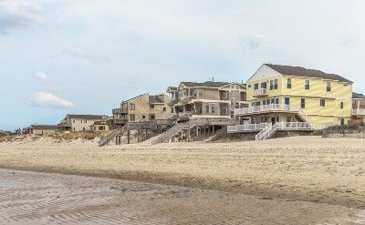 Houses along a beach