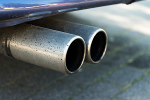 Close up of two exhaust pipes on a vehicle