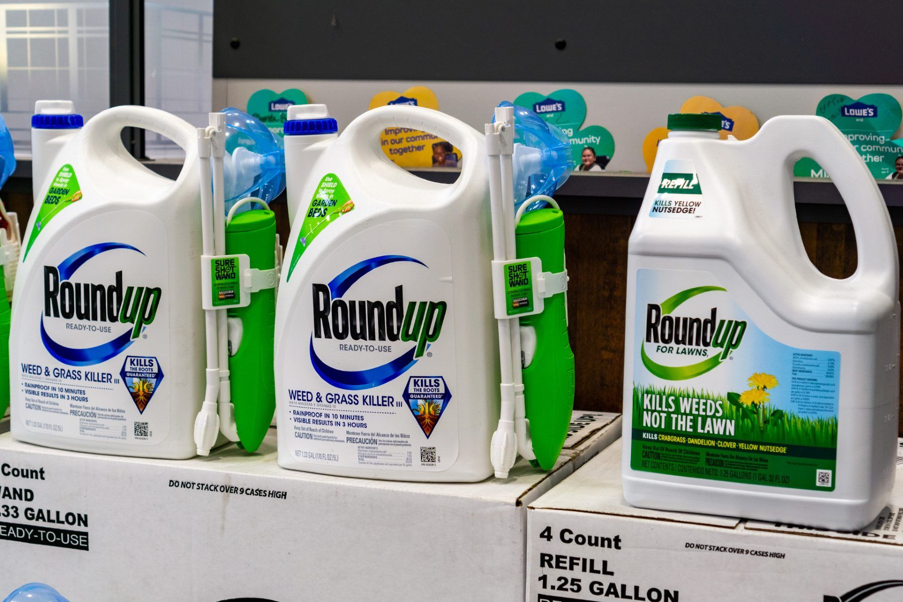 Bottles of Roundup Weed Killer at a retail store