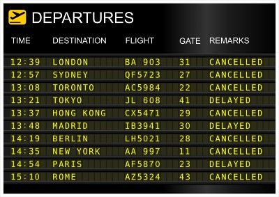 Airport departures board - cancelled flights