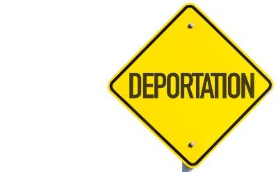 Yellow "deportation" sign - deportation to uganda