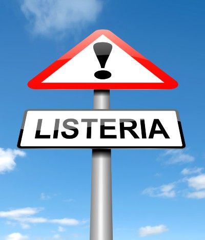 A graphic of a "Listeria" sign on a pole with an exclamation point hazard sign above