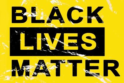 Black-and-yellow Black Lives Matter graphic - BLM UK