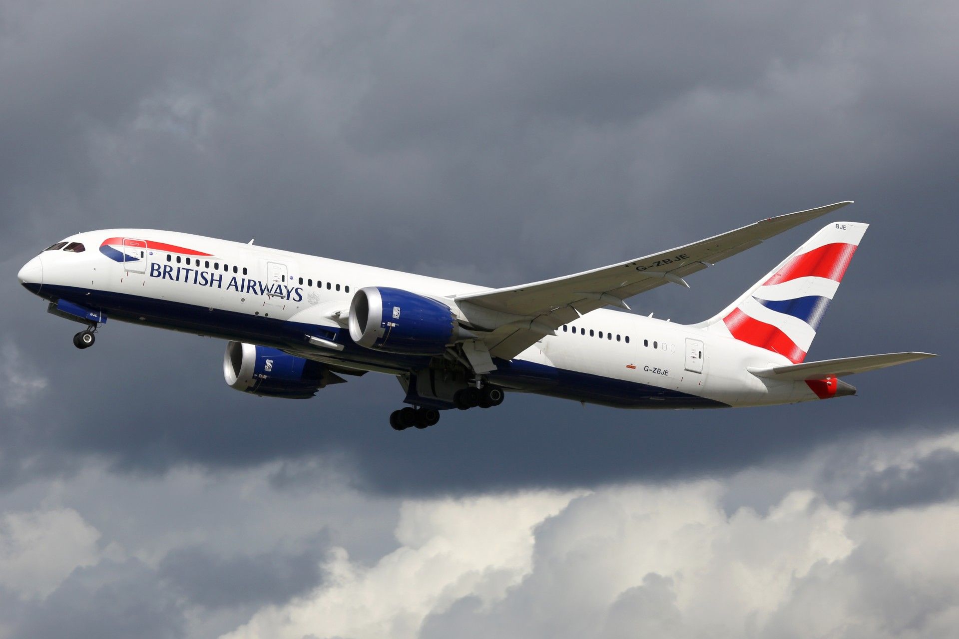 A British Airways flight in a dark, cloudy sky - british airways fine