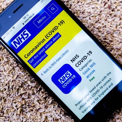 NHS COVID-19 app download screen on smartphone - test and trace data